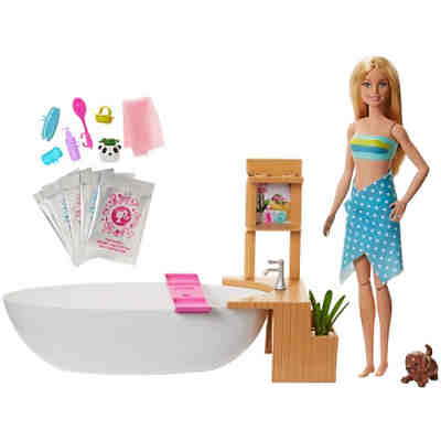Barbie Wellnesstag Puppe Sprudelndes Bad, Anziehpuppe (blond), Barbie Badewanne
