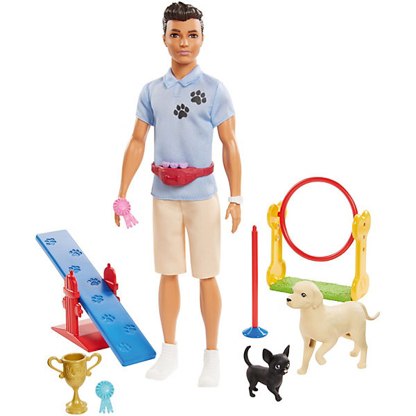 Barbie Ken Hundetrainer Spielset Puppe (brünett) mit zwei Hunden, Anziehpuppe