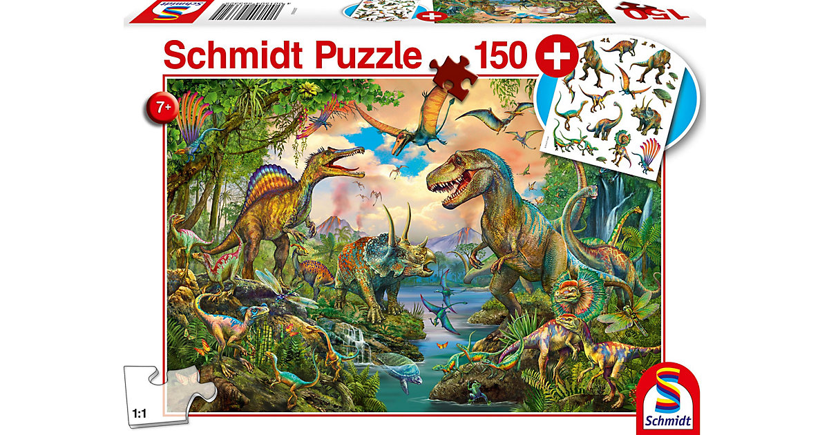 Puzzles: Schmidt Spiele Wilde Dinos, 150 Teile, mit add on (Tattoos Dinosaurier)