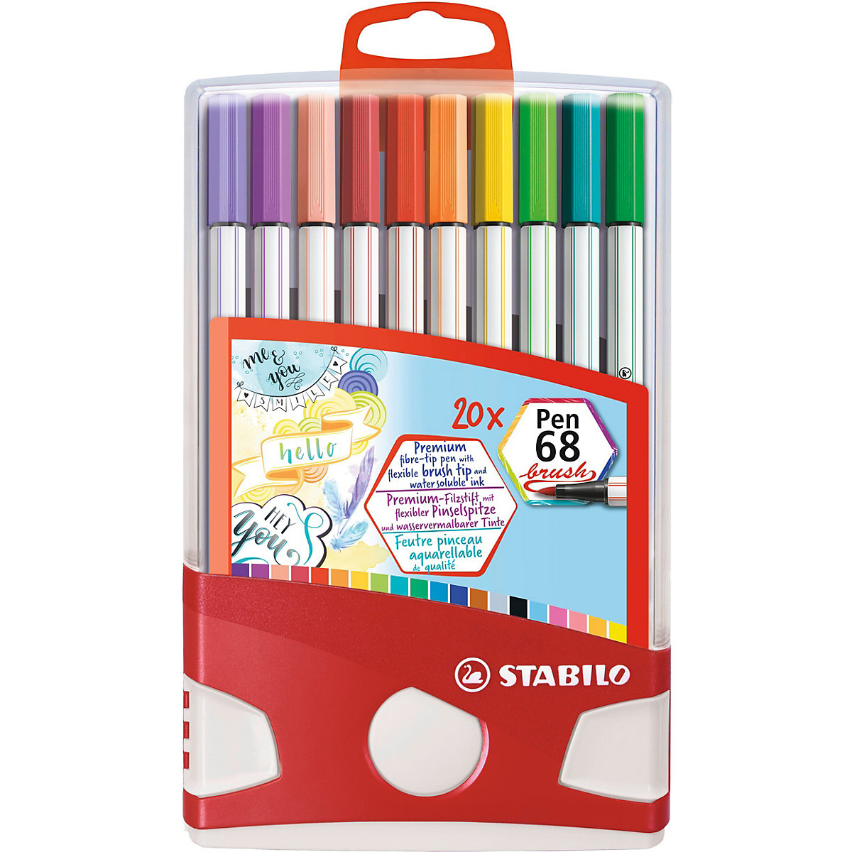 STABILO Premium-Filzstifte Pen 68 brush 20 Farben im Color Parade Tischset