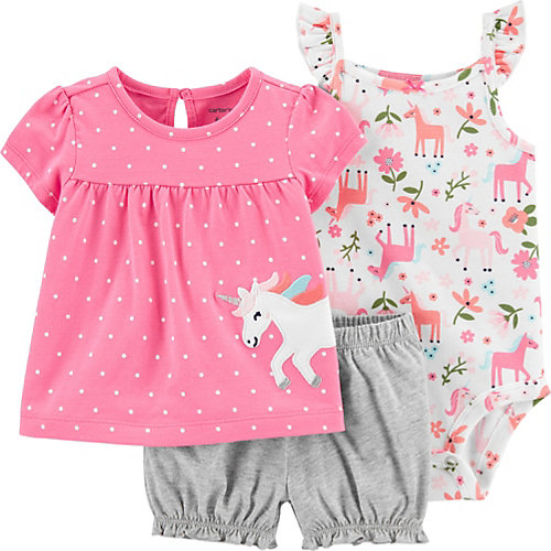 Комплект Carters: футболка, боди и шорты - блекло-розовый от carter`s