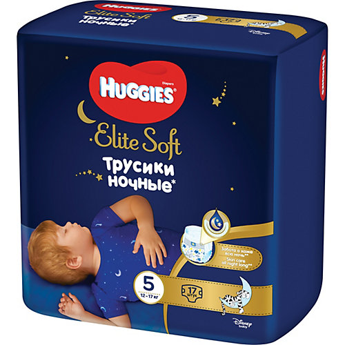 Подгузники-трусики Huggies Elite Soft 5 ночные, 12-17 кг, 17 шт от HUGGIES