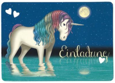 Einladungskarten Einhorn Lunabelle, Stanzoptik Gltzer, 8 Stück, inkl. Umschläge