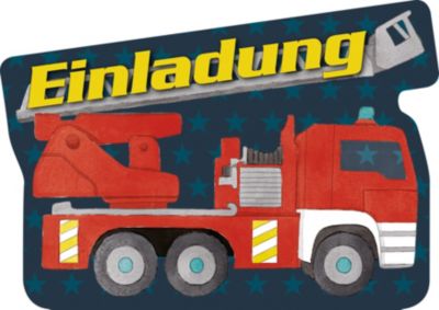 Einladungskarten Feuerwehr, Stanzoptik, 8 Stück, inkl. Umschläge