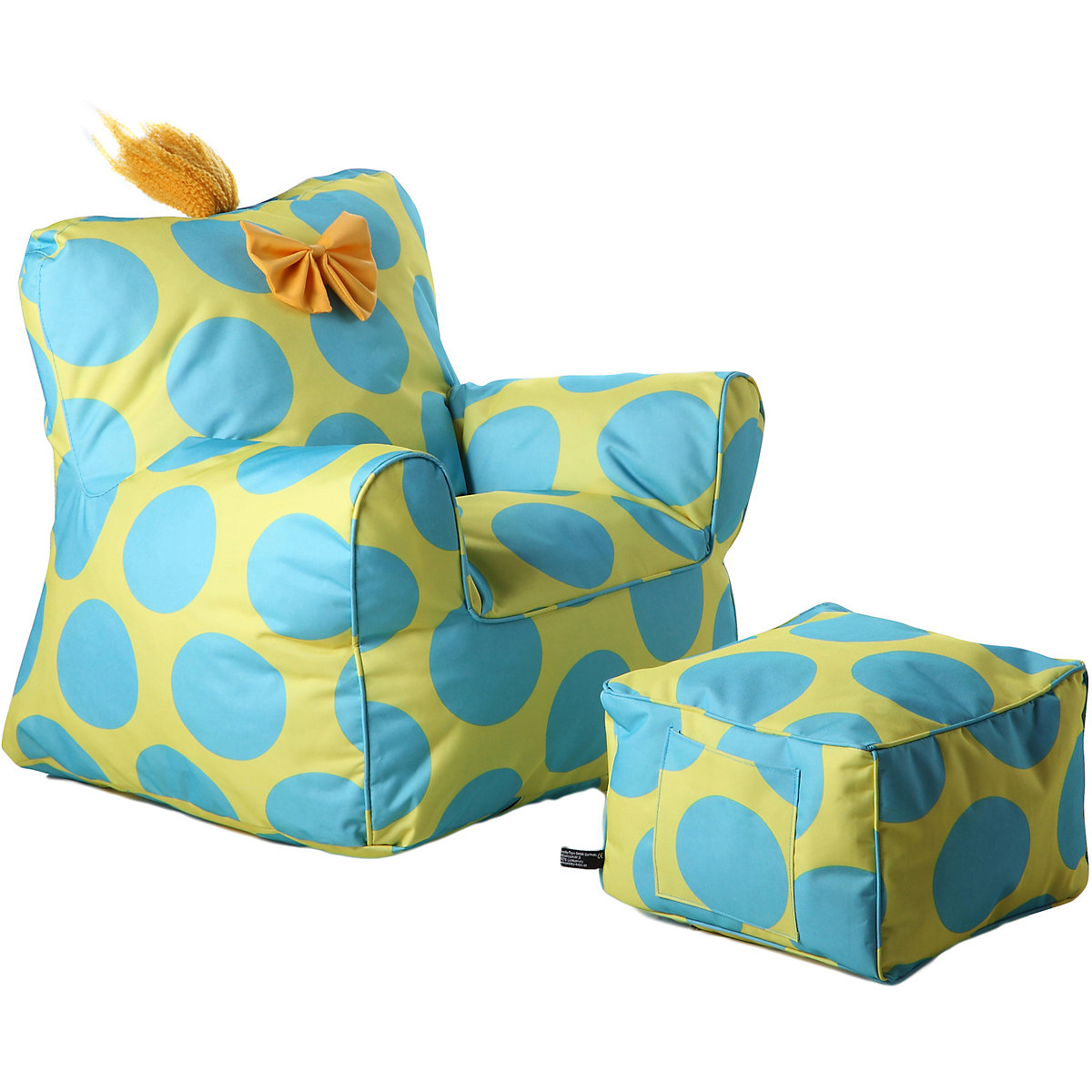Sweety-Toys Sweety Toys Kindersessel-Set/ Sessel mit Fusshocker Gelb-türkis gefüllt mit Schaumstoff indoor/outdoor wasserfest