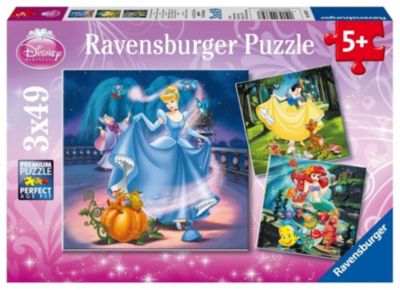 Image of 3er Set Puzzle, je 49 Teile, 21x21 cm, Schneewittchen, Arielle und Cinderella