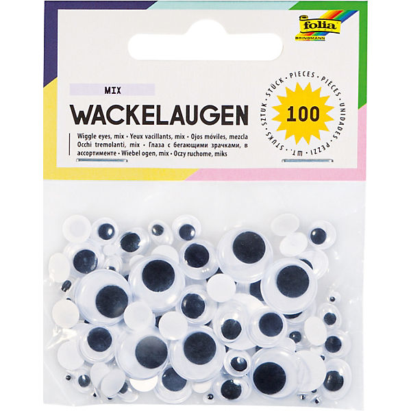 100x Folia Wackelaugen 7mm rund schwarz weiß