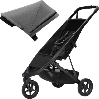 Buggy Spring Stroller - Black + belüftetes Verdeck- Grey Melange 2