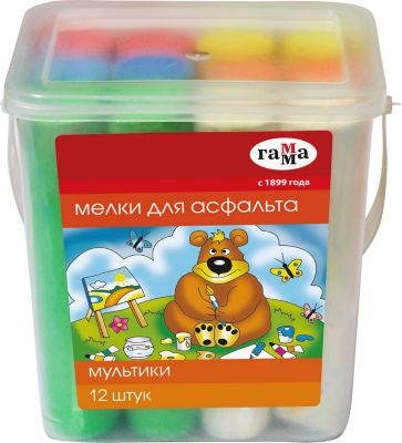 Мелки для асфальта Гамма "Мультики", 6 цветов, 12 шт