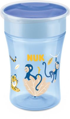 Magic Cup 230 ml, 360°-Trinkrand, abdichtende Silikonscheibe, ab 8 M, BPA-frei, Tiger & Affe