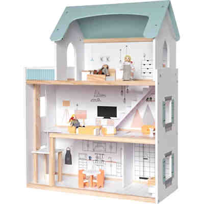 Puppenhaus mit Möbel + 3 Biegepuppen
