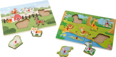 Puzzle Greifpuzzle mit Knauf Holzpuzzle Thema Tiere Lelin Holz Safari 