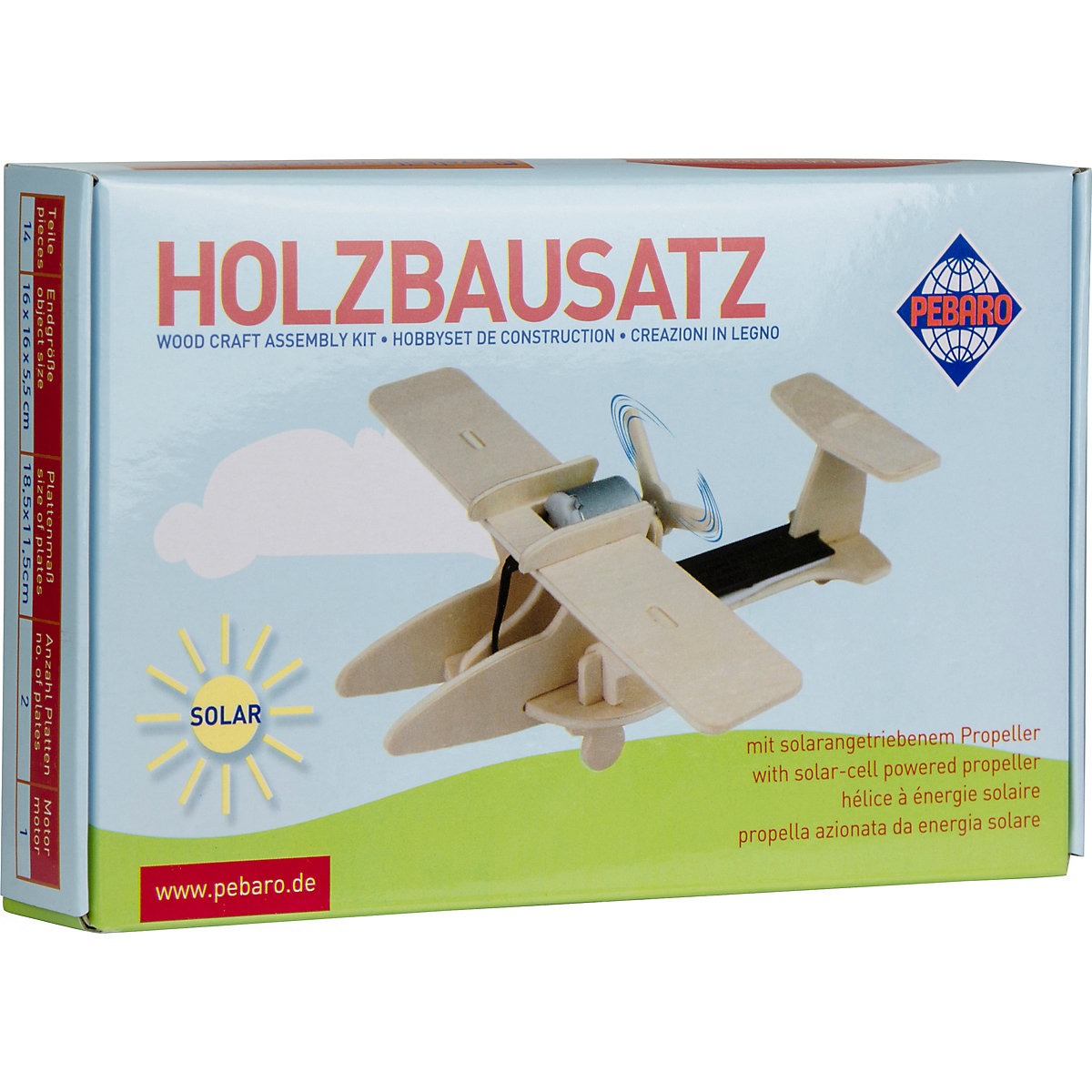 Pebaro Holzbausatz SOLAR Sport-Flugzeug 14 Teile