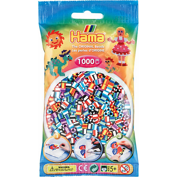 HAMA 207-90 Beutel midi-Perlen, 1.000 Stück, gestreift Mix aus 6 Farben