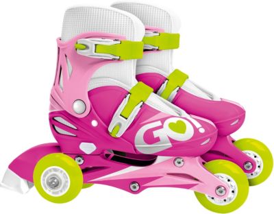 Kinder Inliner und Schlittschuhe 2 in 1 Größe verstellbar 27-30 weiß/pink Skater 