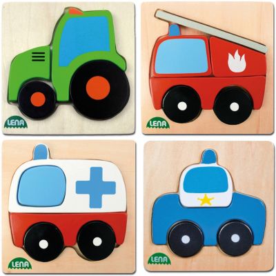 LENA® Holz-Steckpuzzle Fahrzeuge, 4er-Set