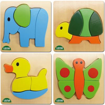 LENA® Holz-Steckpuzzle Tiere, 4er-Set