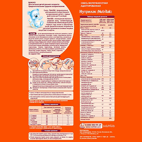 Молочная смесь Nutrilak, с 0 мес, 350 г от Nutrilak