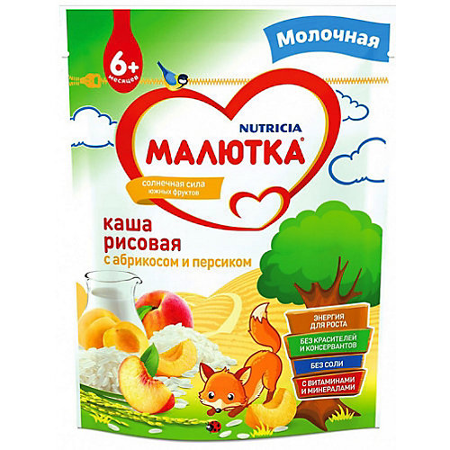 Каша Малютка молочная рисовая с абрикосом и персиком, с 6 мес от Малютка