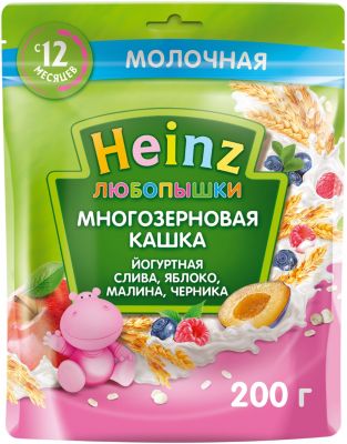 Каша Heinz йогуртная многозерновая слива яблоко малина черника, с 12 мес