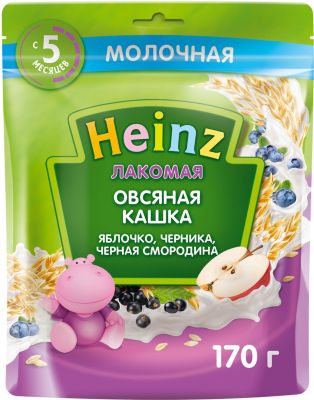 Каша Heinz Лакомая молочная овсяная яблоко черника чёрная смородина, с 5 мес
