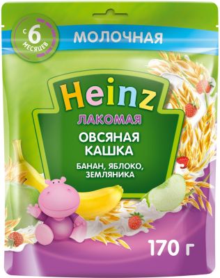 Каша Heinz Лакомая молочная овсяная яблоко банан земляника, с 6 мес