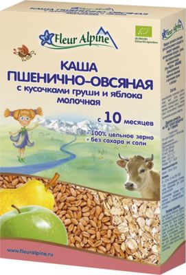 Каша Fleur Alpine молочная пшенично-овсяная с кусочками груши и яблока, с 10 мес