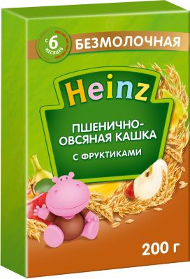 Каша Heinz пшенично-овсяная с фруктами, с 6 мес