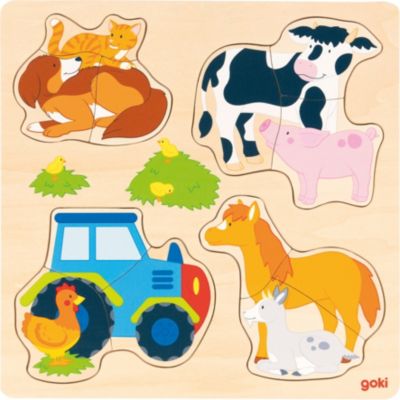 goki 57478 NEU Einlegepuzzle auf unserem Bauernhof extra bespielbare Tiere 