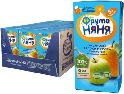 Сок ФрутоНяНя яблоко и груша с мякотью, с 5 мес, 18 шт по 200 г