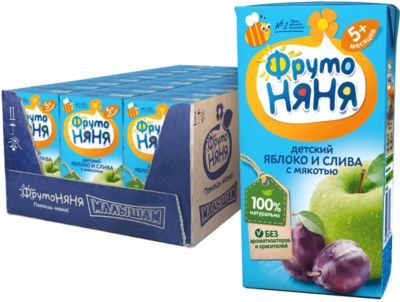 Нектар ФрутоНяНя яблоко и слива с мякотью, с 5 мес, 18 шт по 200 г