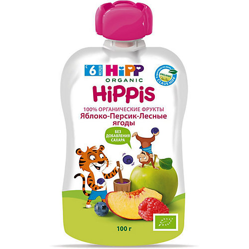 Пюре HiPP HiPPis яблоко, персик, лесные ягоды, с 6 мес, 6 шт от HiPP