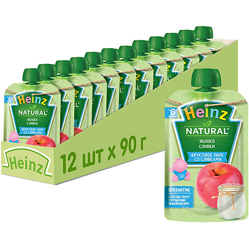 Пюре Heinz яблоко, сливки, с 6 мес, 12 штук от Heinz