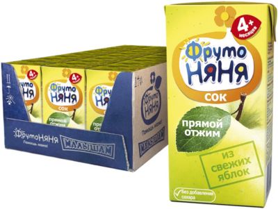 Сок ФрутоНяНя яблоко прямой отжим, с 4 мес, 18 шт по 200 г