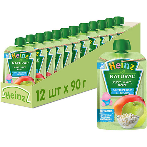 Пюре Heinz яблоко, манго, творог, с 6 мес, 12 штук от Heinz