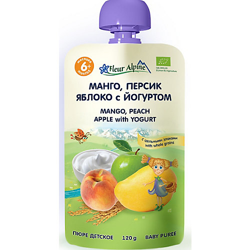 Пюре Fleur Alpine манго-персик-яблоко с йогуртом, с 6 мес, 6 штук от Fleur Alpine