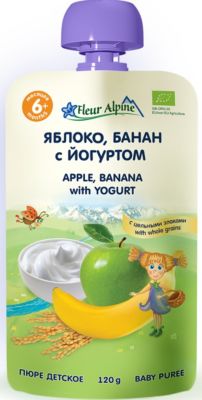 Пюре Fleur Alpine яблоко-банан с йогуртом, с 6 мес, 6 штук