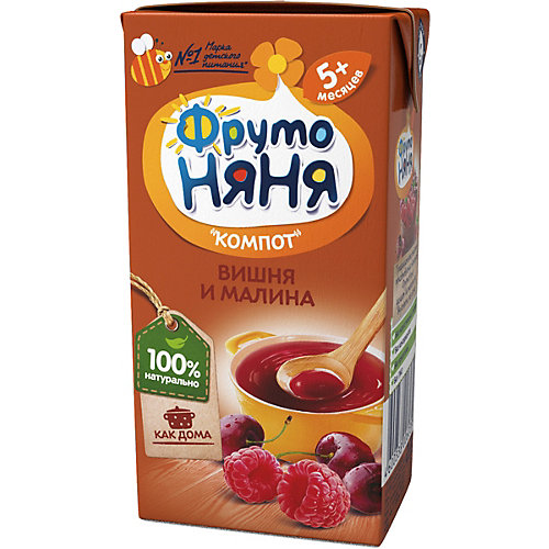 Компот ФрутоНяНя вишня и малина, с 5 мес, 18 шт по 200 г от ФрутоНяня