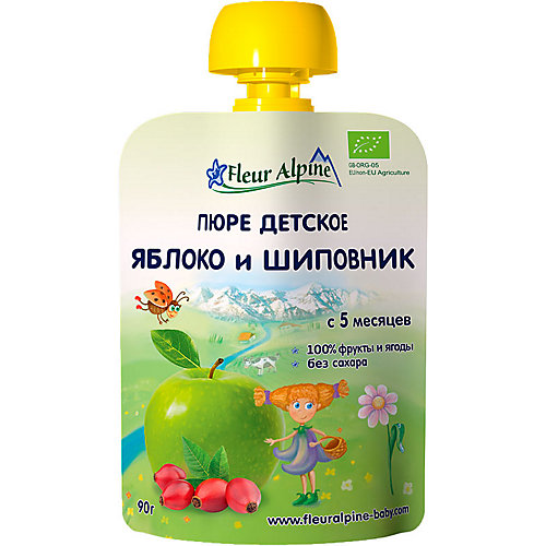 Пюре Fleur Alpine яблоко-шиповник, с 5 мес, 6 штук от Fleur Alpine