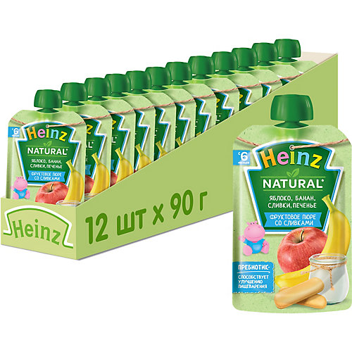 Пюре Heinz яблоко, банан, печенье, сливки, с 6 мес, 12 штук от Heinz