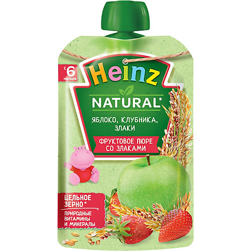 Пюре Heinz яблоко, клубника и злаки, с 6 мес, 12 штук от Heinz