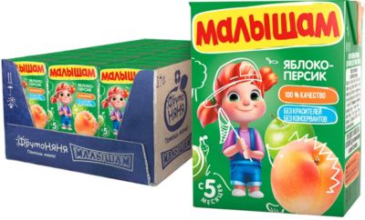 Нектар Малышам яблочно-персиковый неосветлённый, с 5 мес, 18 шт по 200 г