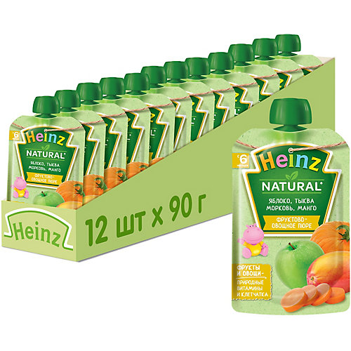 Пюре Heinz яблоко, тыква, морковь, манго, с 6 мес, 12 штук от Heinz