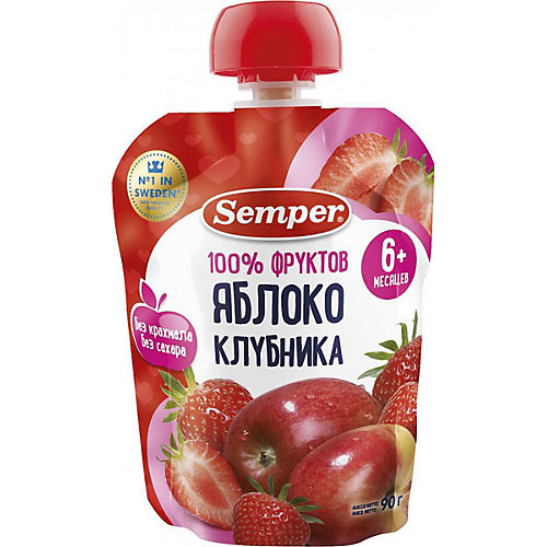Пюре Semper яблоко и клубника, с 6 мес, 12 шт от Semper