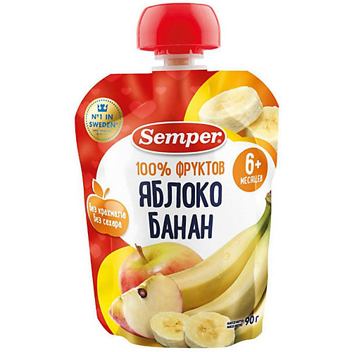 Пюре Semper яблоко и банан, с 6 мес, 12 шт от Semper