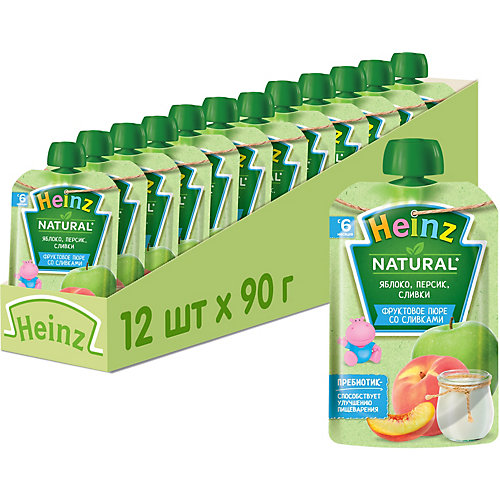 Пюре Heinz яблоко, персик, сливки, с 6 мес, 12 штук от Heinz