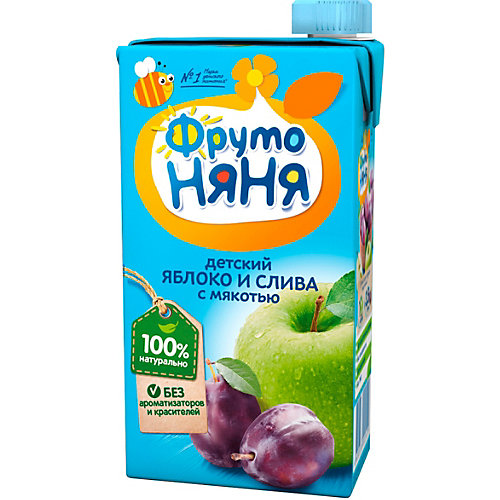 Нектар ФрутоНяНя яблоко и слива с мякотью, с 3 лет, 15 шт по 500 г от ФрутоНяня