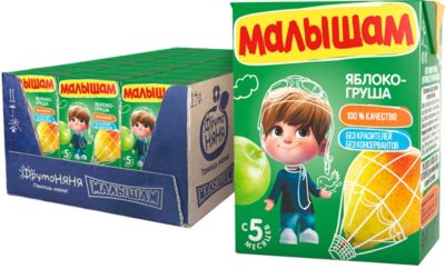 Нектар Малышам яблочно-грушевый неосветлённый, с 4 мес, 18 шт по 200 г