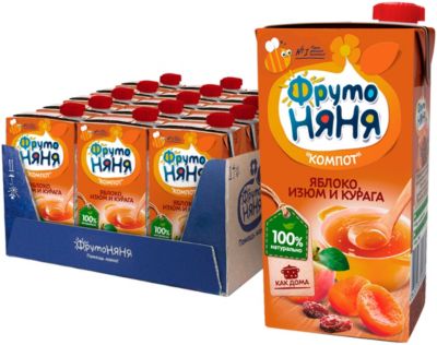 Компот ФрутоНяНя яблоки и курага с экстрактом изюма, с 3 лет, 15 шт по 500 г