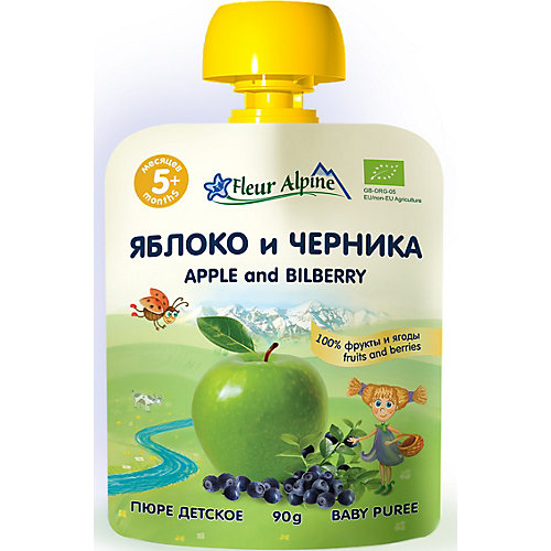 Пюре Fleur Alpine яблоко-черника, с 5 мес, 6 штук от Fleur Alpine
